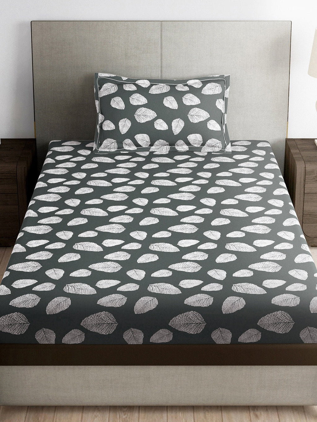 Story@home Green & White Floral Microfiber 180 TC Bedsheet With Pillow Cover