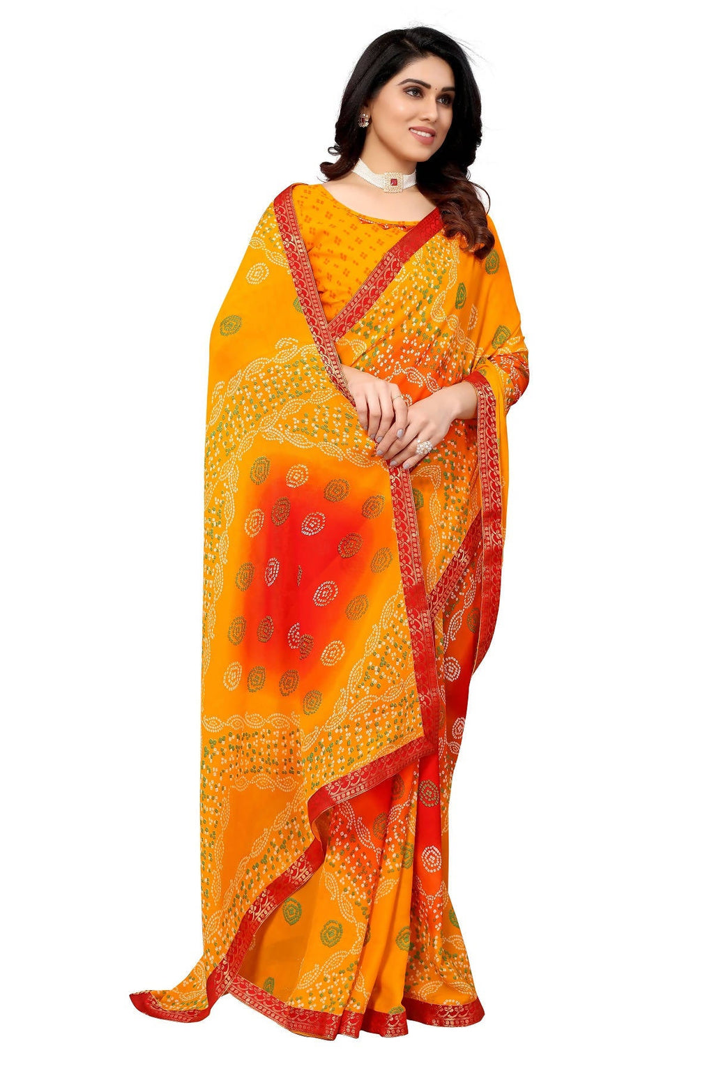 Vamika Ethnic Fire Yellow Printed With Lace Saree