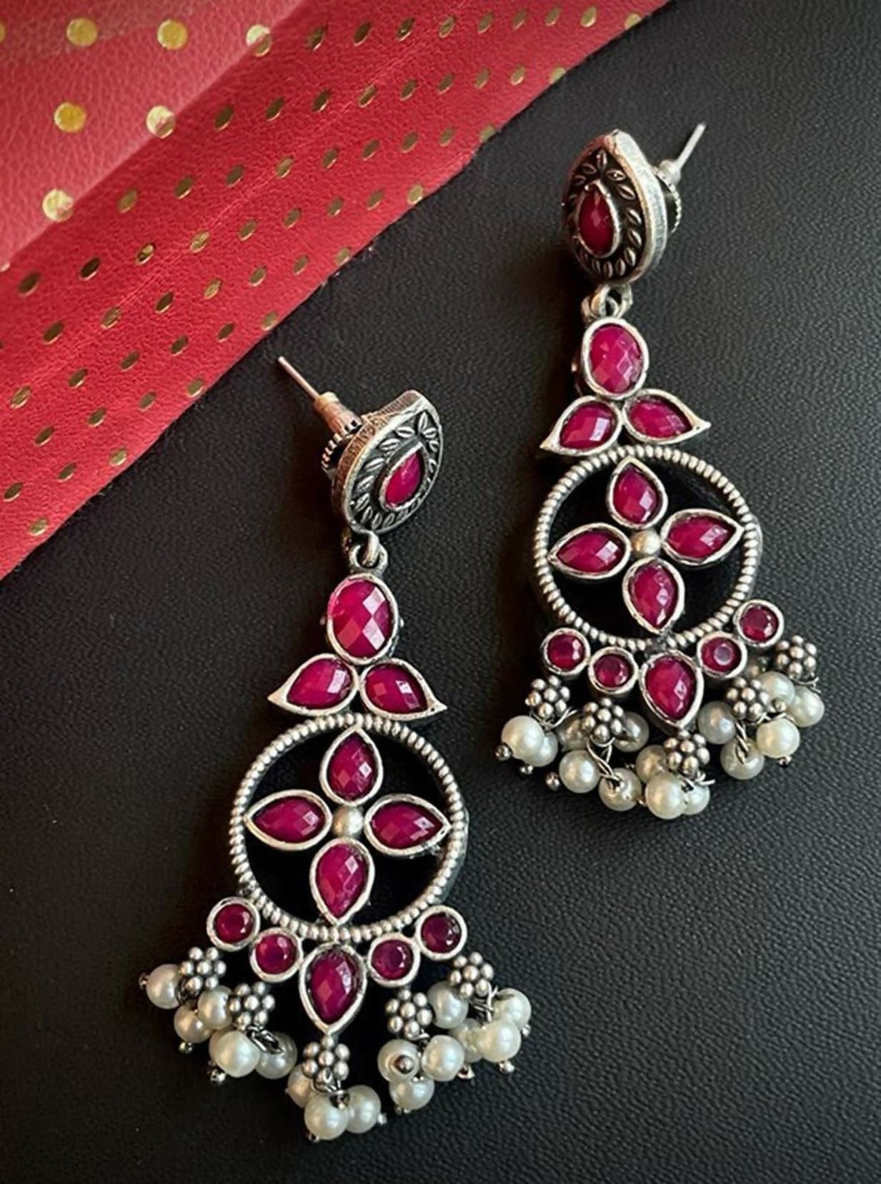 Joban Fashion Oxidized Ethnic Ladies Shape Monalisa Stone Earring