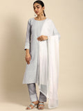 All About You Women Embroidered Chikankari Kurta With Trousers & With Dupatta