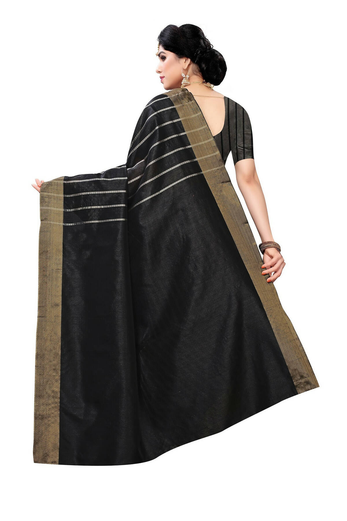 Vamika Black and White Lines Cotton Silk Weaving Saree (Paithani Black)