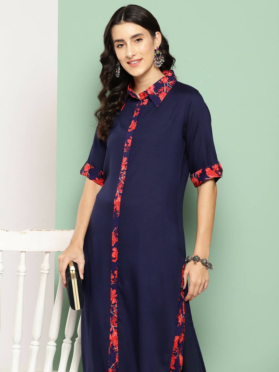 Ahalyaa Womens Kurta Set - Navy Blue