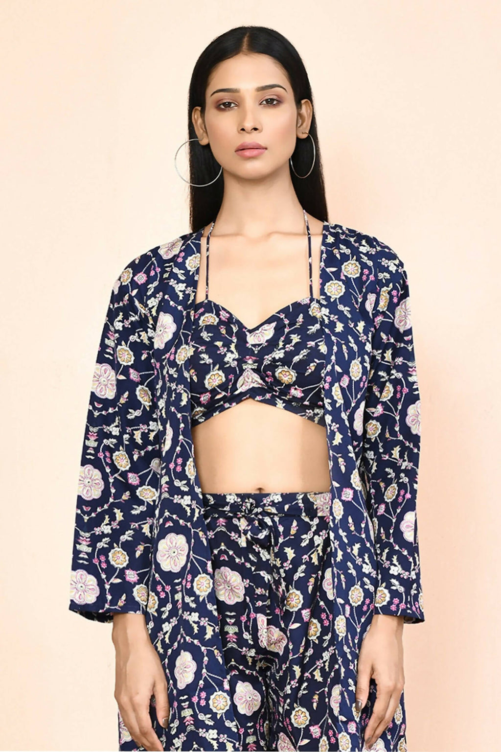Navy Blue Platinum Creap Printed Co-Sets - Femella