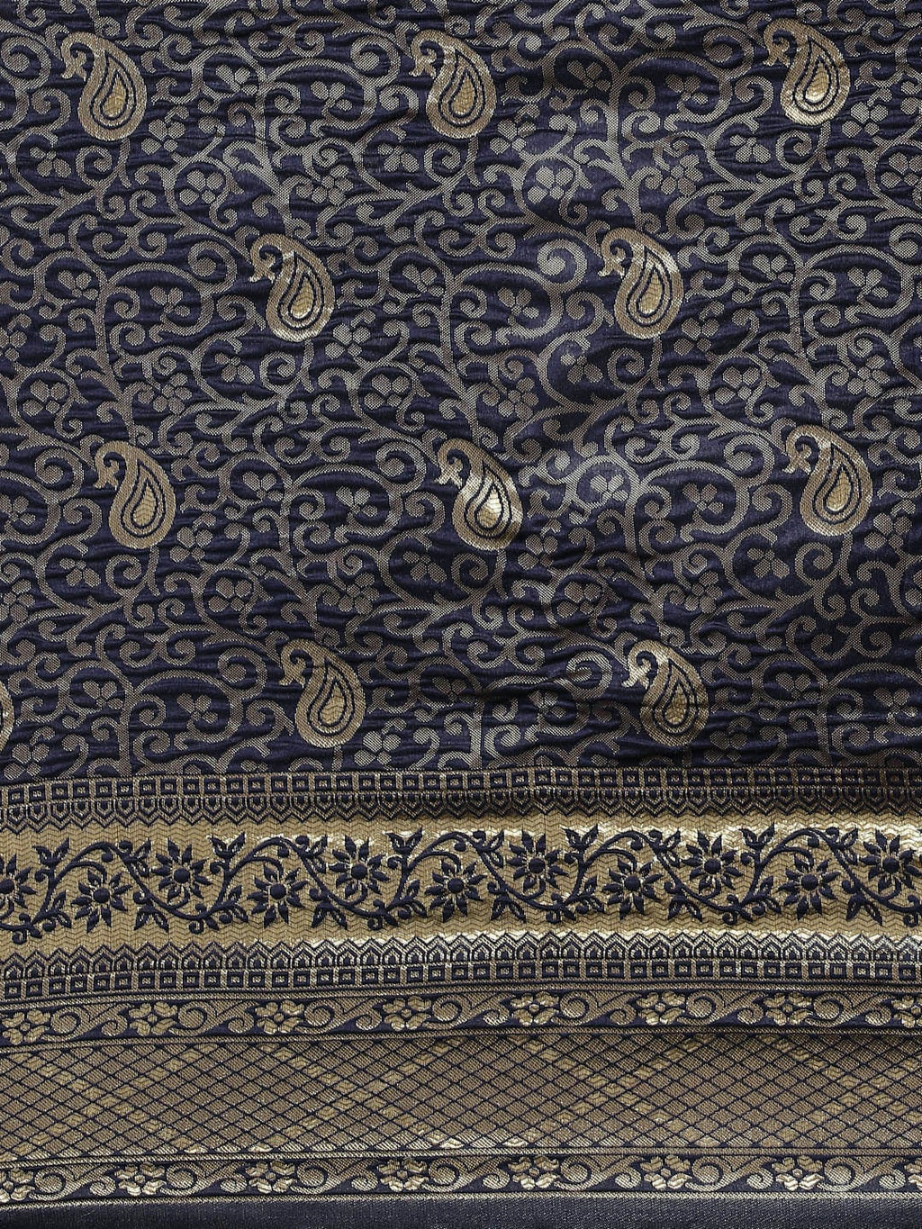 Saree Mall Navy Blue & Gold-Toned Ethnic Motifs Zari Silk Blend Banarasi Sarees