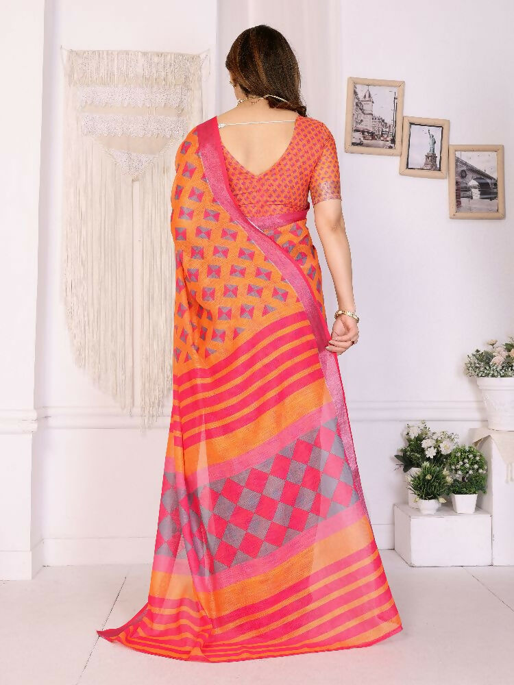 PR Fashion Orange Handloom Linen Cotton Zari Saree