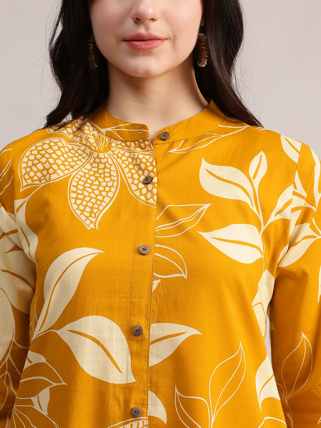 Aavyora Women's Mustard Yellow & White Floral Printed Cotton Co-Ord Set
