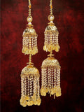 NVR Women's Pack Of 2 Gold-Polished & White Pearl Beaded Bridal Layered Heavy Kaleera Sets