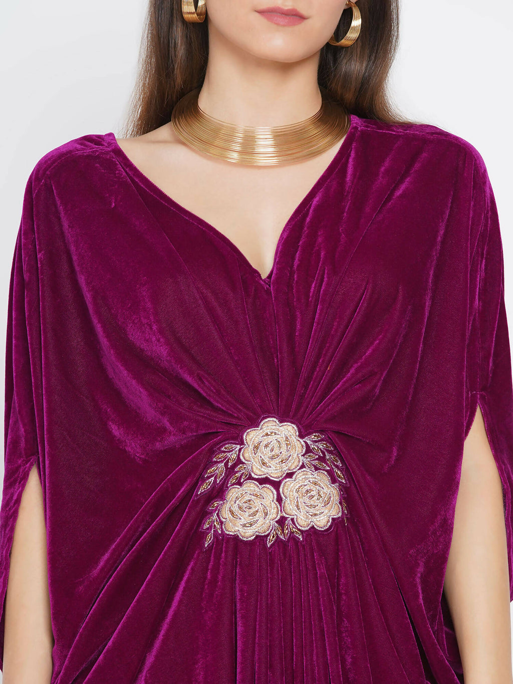 Women Republic Wine Velvet Embroiderd Gown