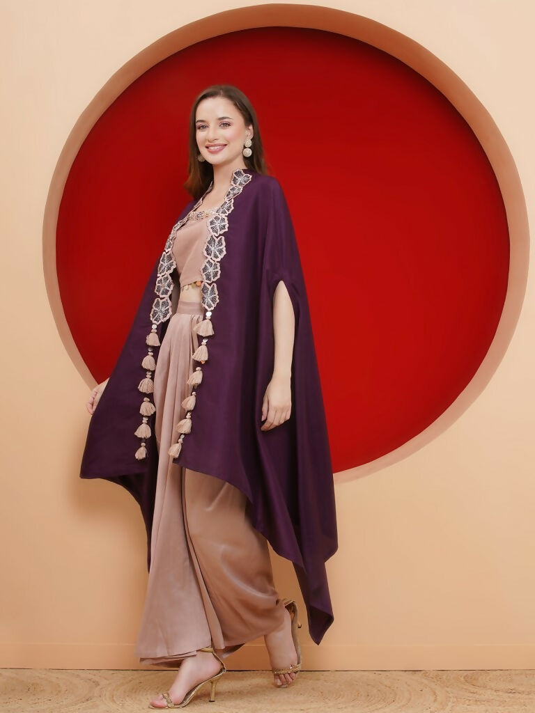 Joban Fashion Purple and Rose Gold Skirt set with Cape