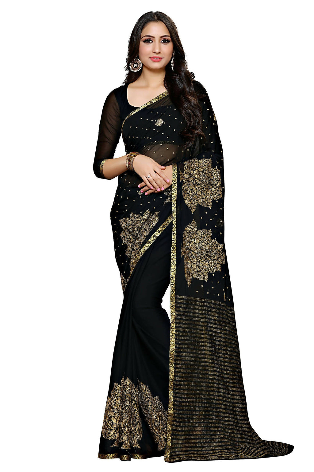 Mimosa Women's Banarasi Chiffon Black Saree