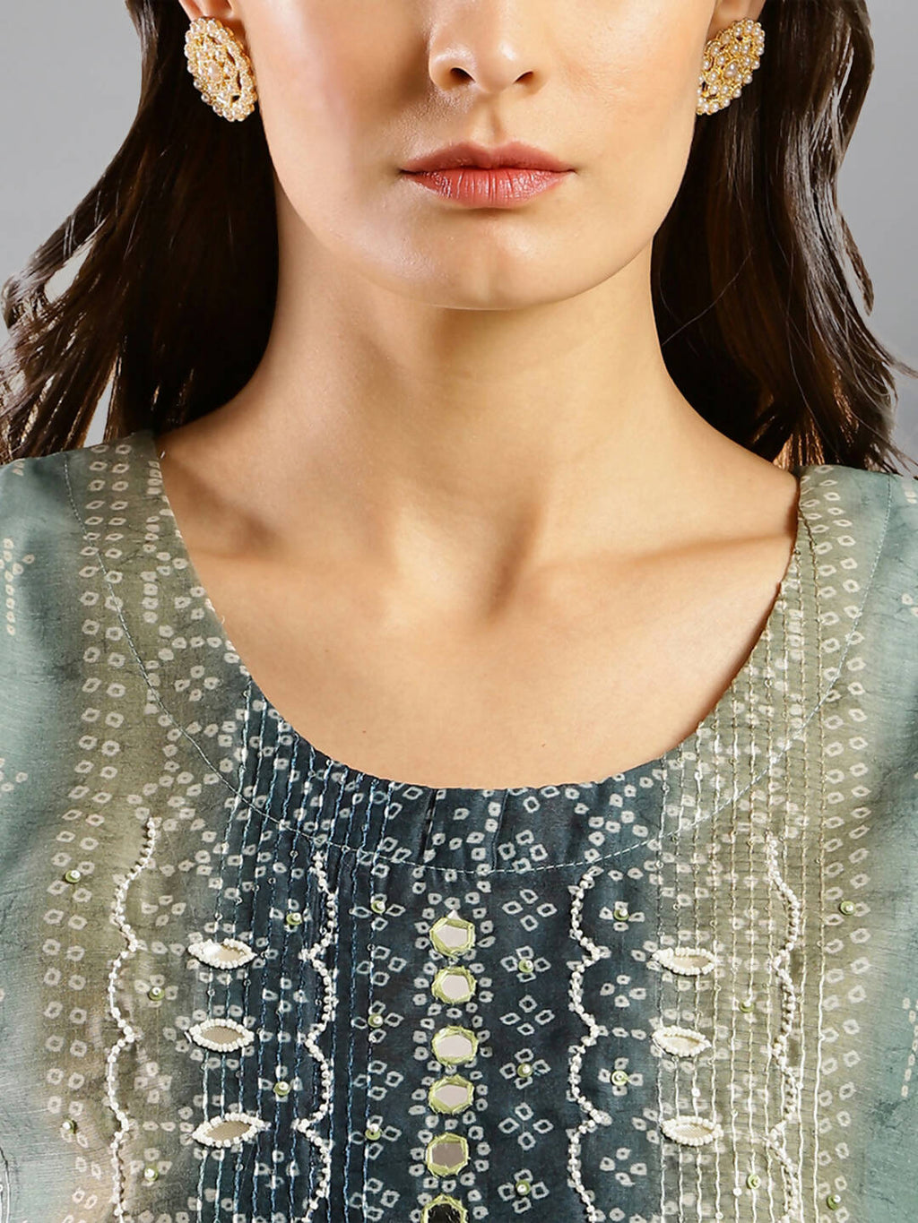 Blue Chinon Digital Printed With Hand Work Kurta - Himanshi