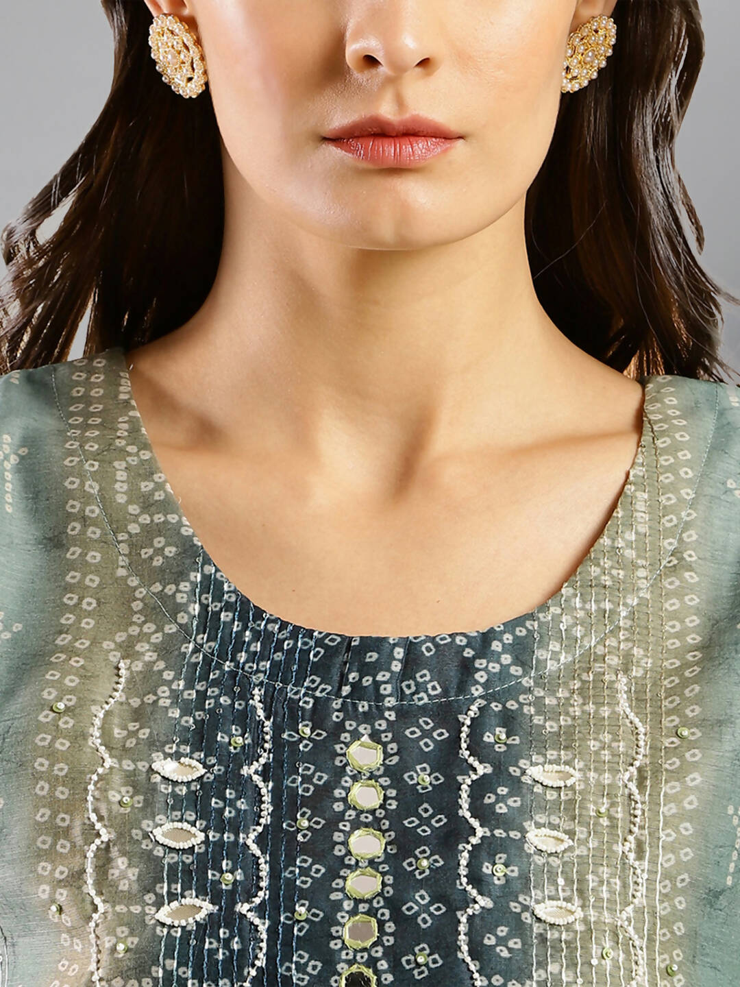 Blue Chinon Digital Printed With Hand Work Kurta - Himanshi