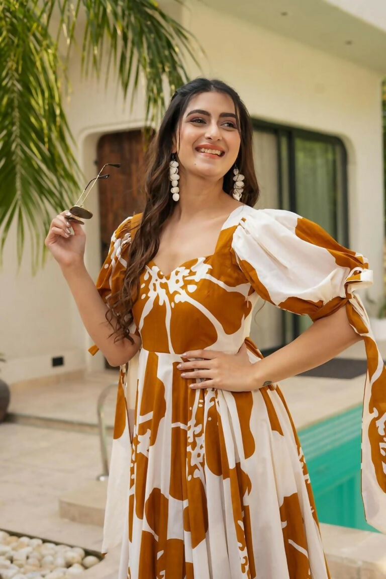 Aayaa Designer Cambric Cotton Printed Full Flaired Gown - Multi Color