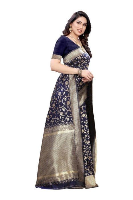 Vamika Banarasi Jacquard Weaving Navy Blue Saree (PARINITI NAVY)