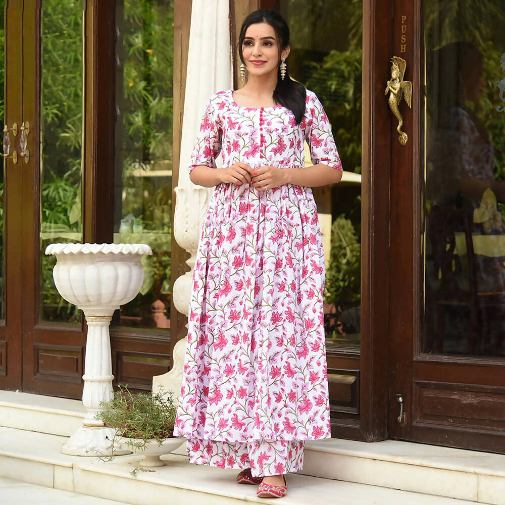 PartyWear Designer White And Pink Pure Maslin Plazzo Suit - Anbazaar