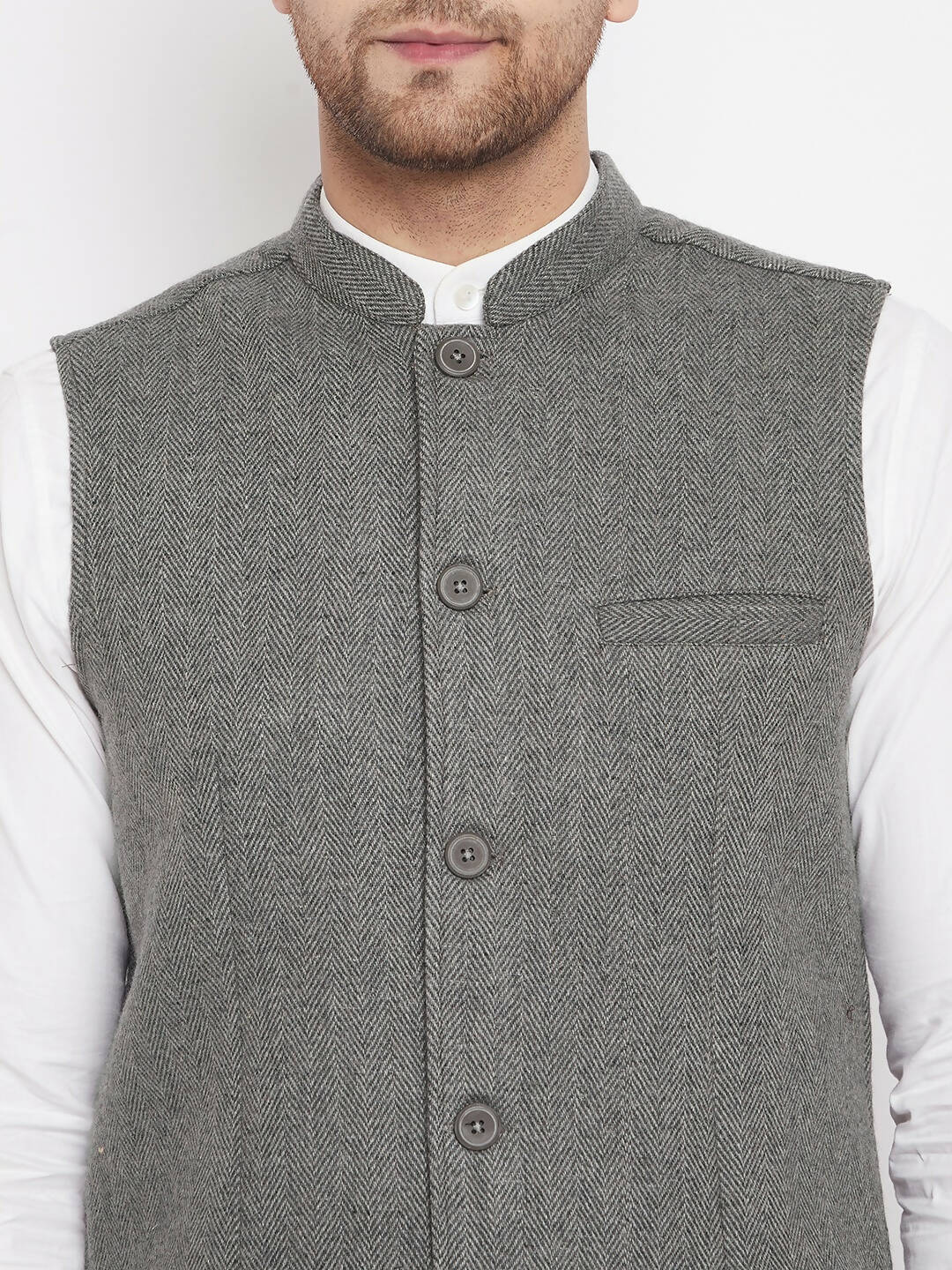 Even Apparels Grey Wool Men Woven Nehru Jacket