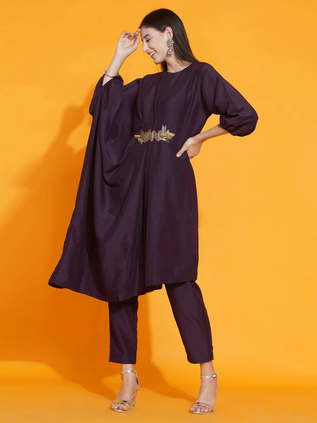 Women Republic Purple Fusion Style Kurta With Hand Embellishment And Pants