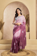 Vastranavya White Onion Digital Printed Linen Ready To Wear Designer Saree with Unstitched Blouse