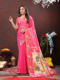 Lorenvalley Fashion Pink Soft Paithani Silk Woven Design Gold Zari Meenakari Weaving Saree
