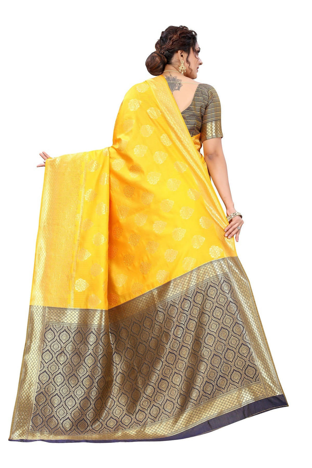 Vamika Ethnic Fire Yellow Weaving Banarasi Jacquard Saree
