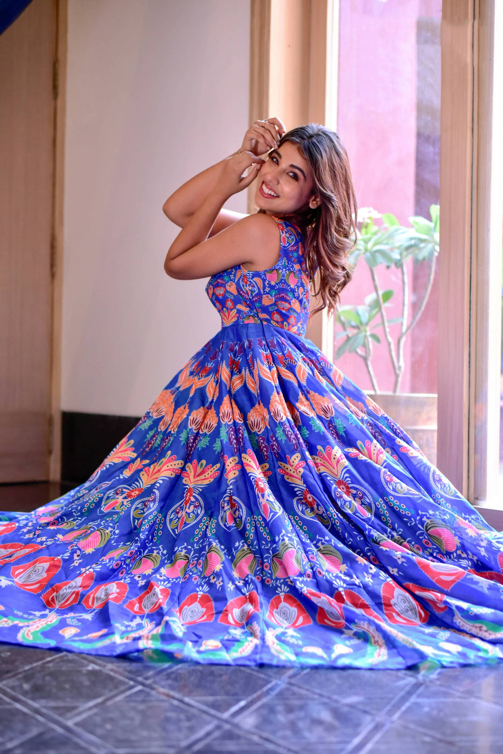 Casual Designer Blue Cotton Silk Gown - Anbazaar