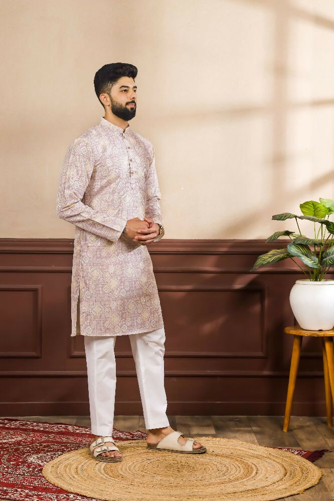 Lavender Art Silk Digital Printed, Embroidery Work Kurta Set - Mahotsav