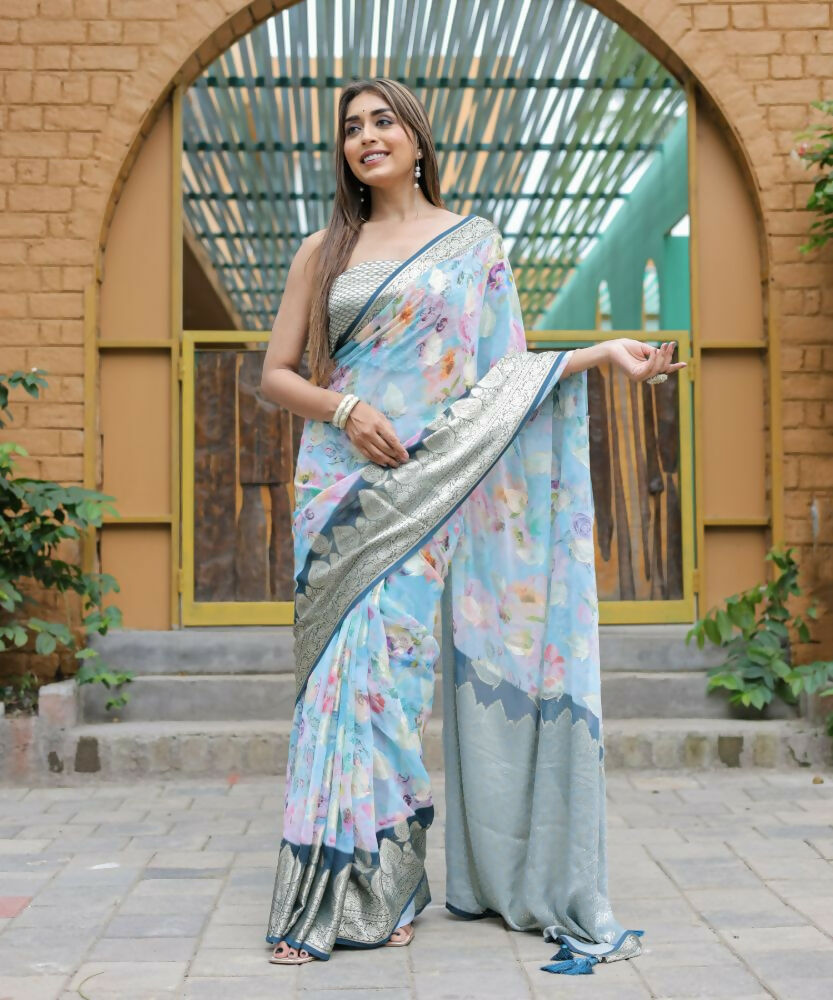 Vamsee Dhruvini Blue Georgette Saree