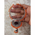 MS Fashion India Trendy Silver Latkan Jhumka Bangles With Orange Pearls