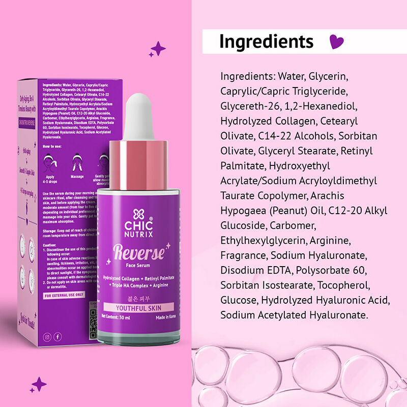 Chicnutrix Korean Wrinkle Reduction Routine Combo - Daily Collagen + Reverse Anti-aging Serum