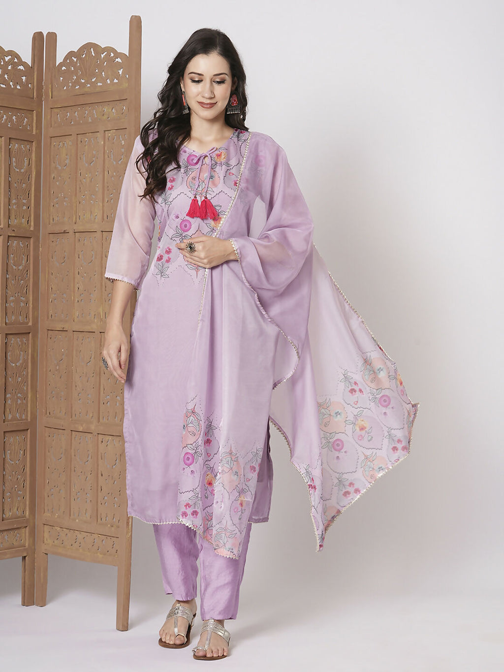 Purple Taby Silk Embroidery Work, Printed Kurta Set - Riya