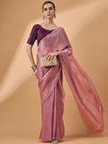 Pink Muslin Embroidered Saree with Unstitched Blouse Piece - Satya