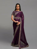 PR Fashion Wine Zometo Embroidery Lace Saree
