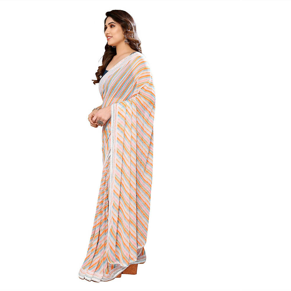 Women's Partywear Designer Orange Georgette Fancy Saree - Satrangi