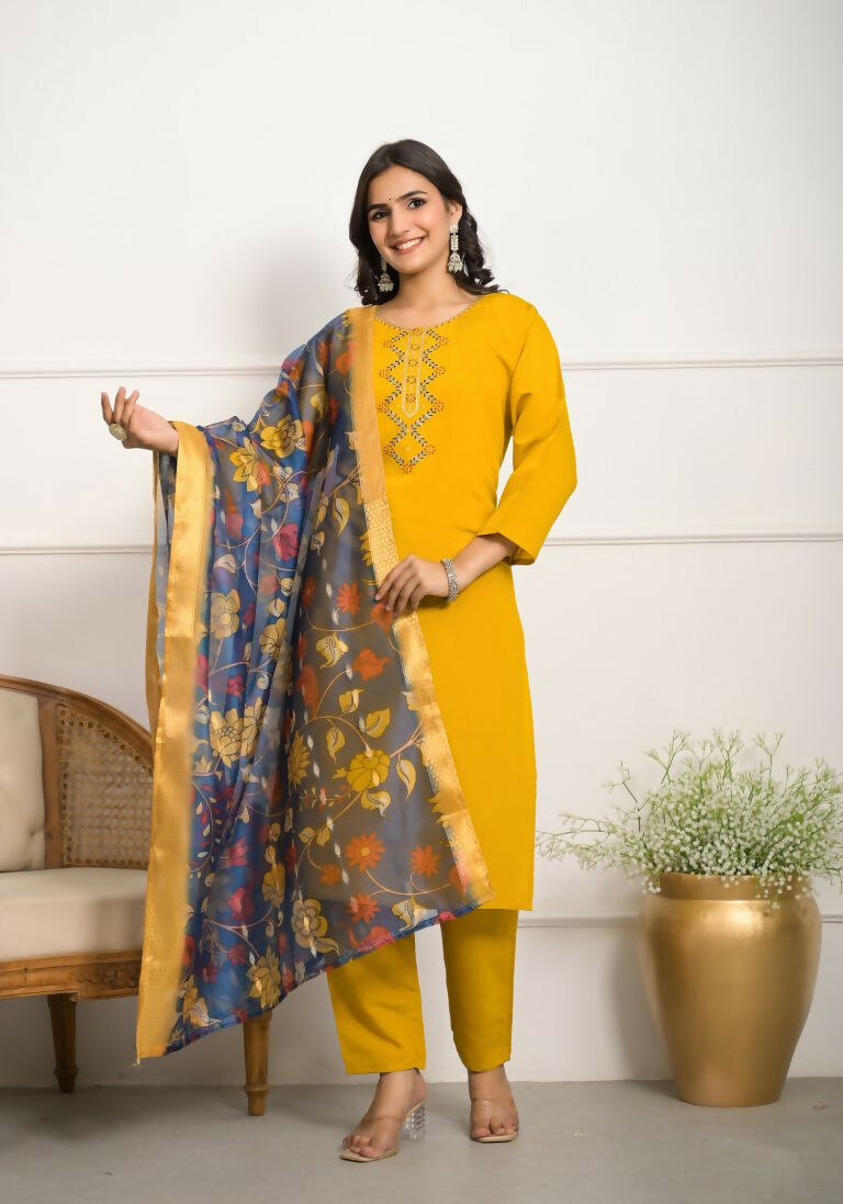 Festive Wear Ethnic YellowViscose Chanderi Stitched Suit With Dupatta - Tanisha