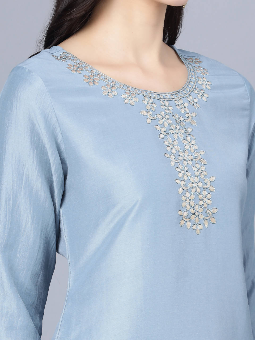 Myshka Women Blue Ethnic Motifs Panelled Kurta with Trousers With Dupatta