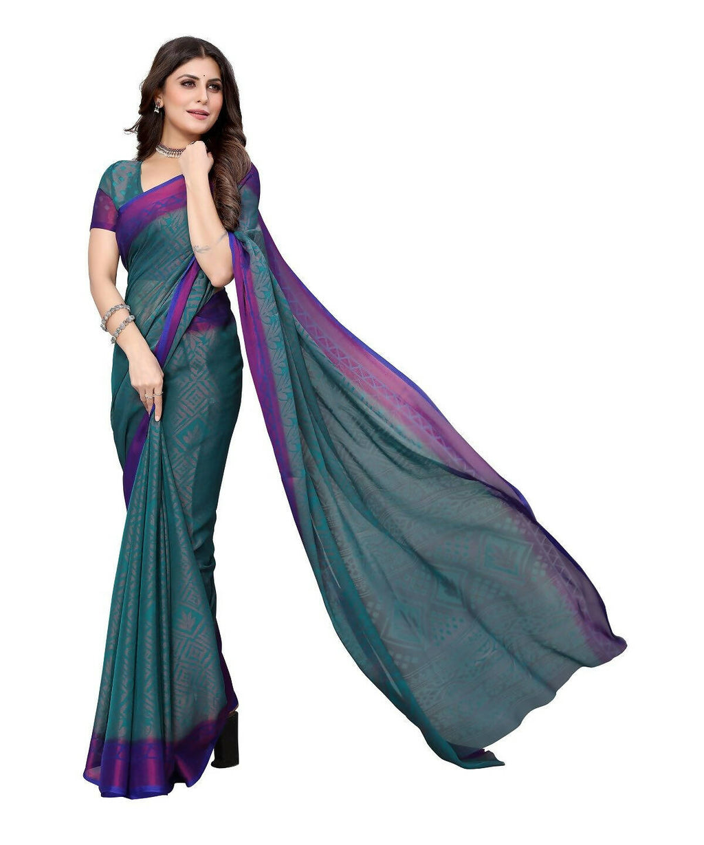 Vamika Rama Green Chiffon Brasso Bollywood Style Woven Saree (BAMBI RAMA)