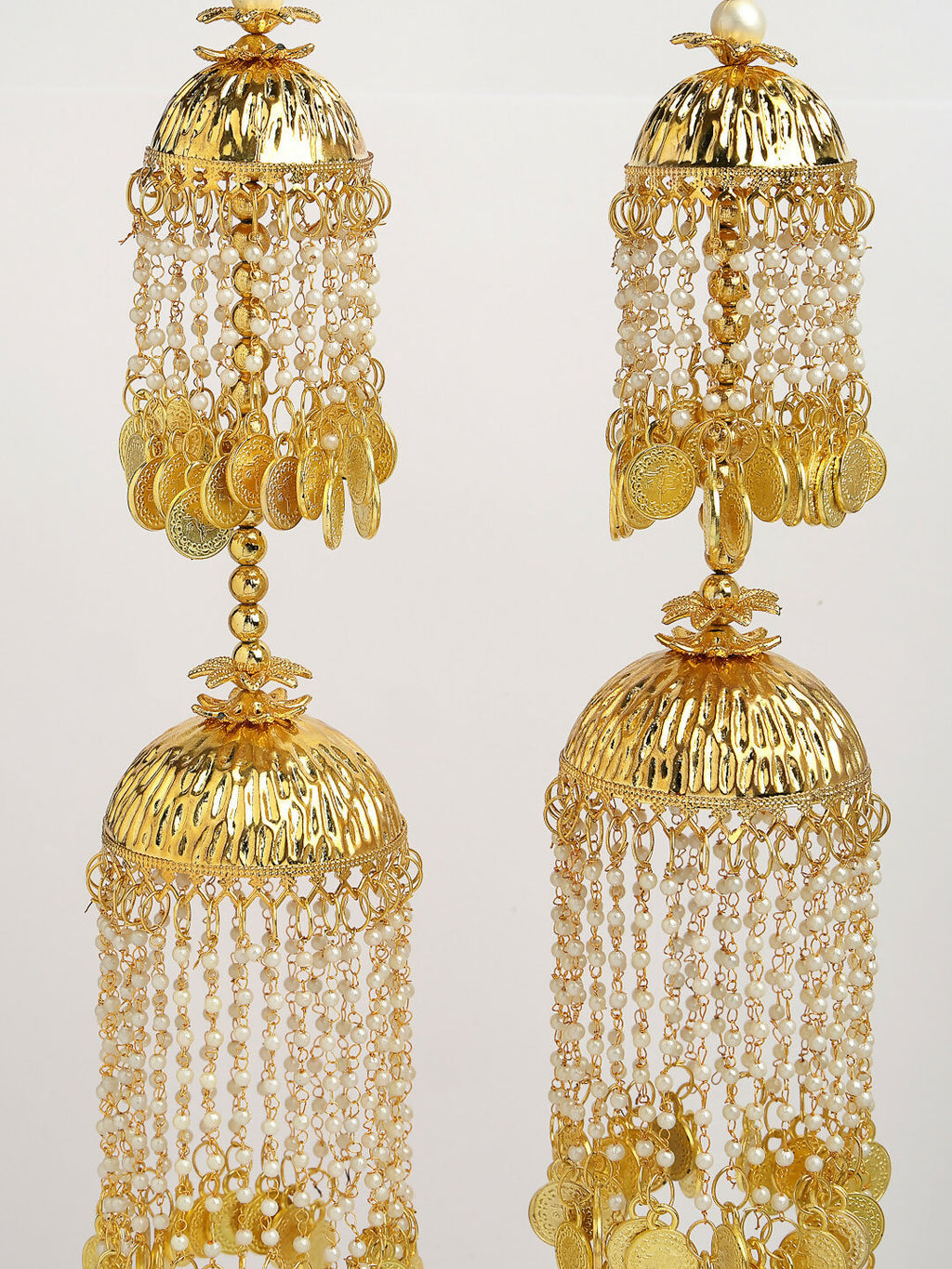 NVR Women's Pack Of 2 Gold-Polished & White Pearl Beaded Bridal Layered Heavy Kaleera Sets