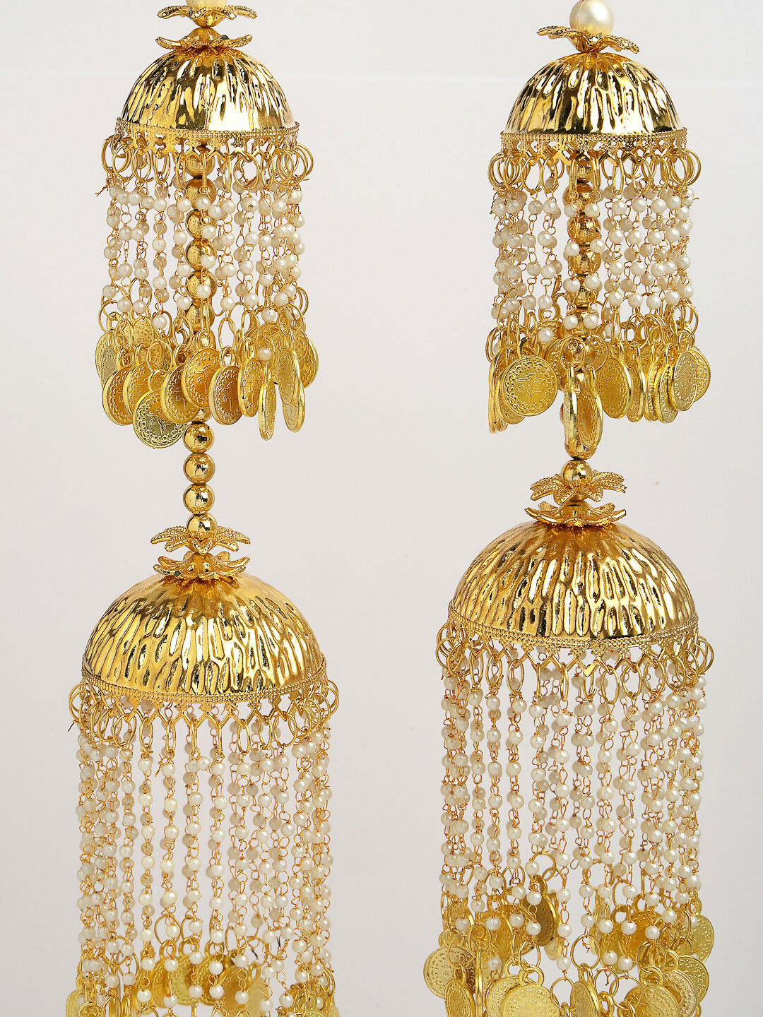 NVR Women's Pack Of 2 Gold-Polished & White Pearl Beaded Bridal Layered Heavy Kaleera Sets