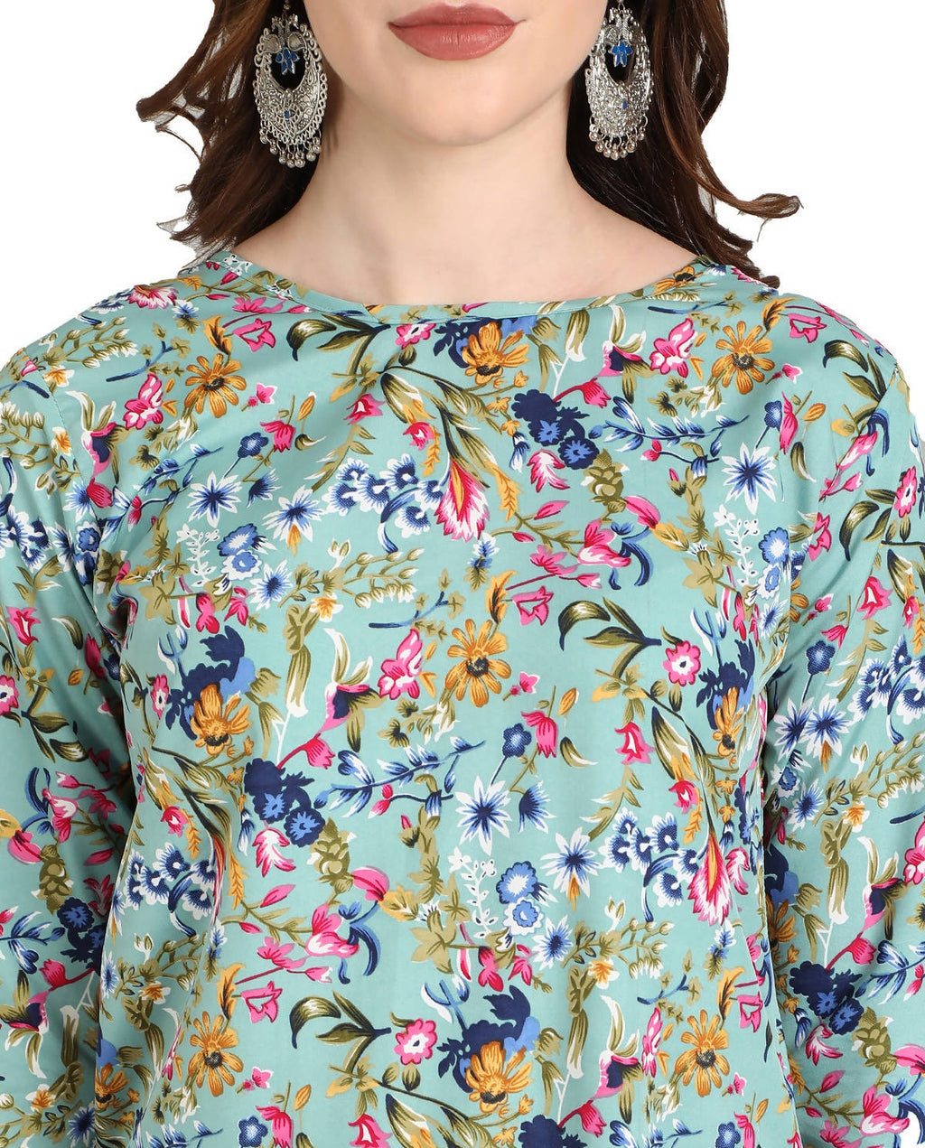 Vamika Rama Green French Crepe Printed Party Wear/Casual Wear Kurti