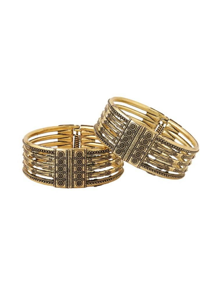 NVR Women Set of 2 Gold-Polished Oxidised Bangles