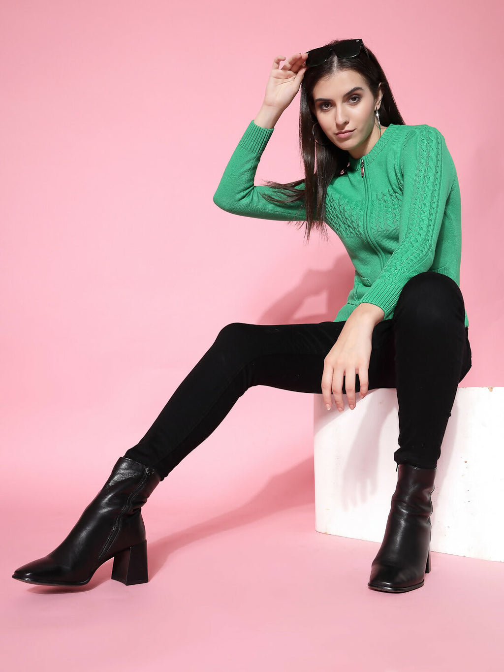 Women Winter Green Cotton Cardigan - Wool Trees
