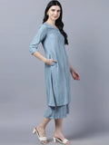 Myshka Stylish Grey Viscose 3/4 Sleeve Women's Kurta Palazzo Set