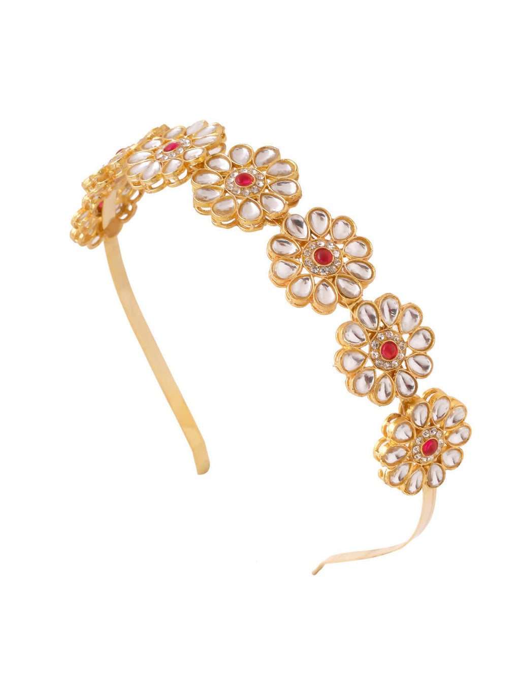 NVR Women's Rajputi Gold-Polished Kundan Matha Patti Hairband