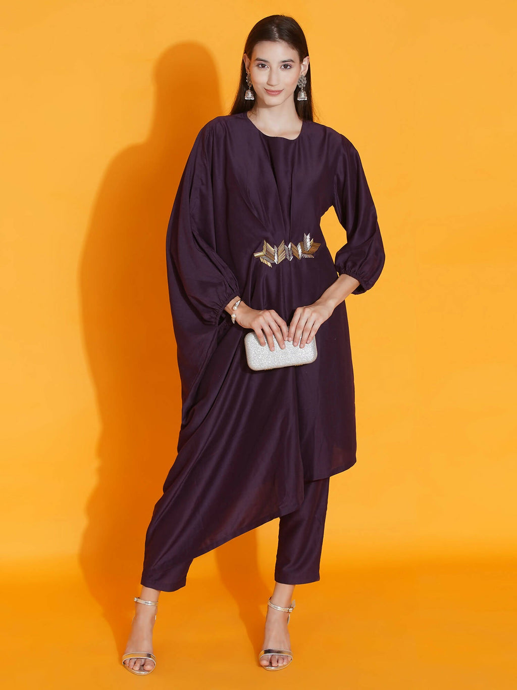 Women Republic Purple Fusion Style Kurta With Hand Embellishment And Pants