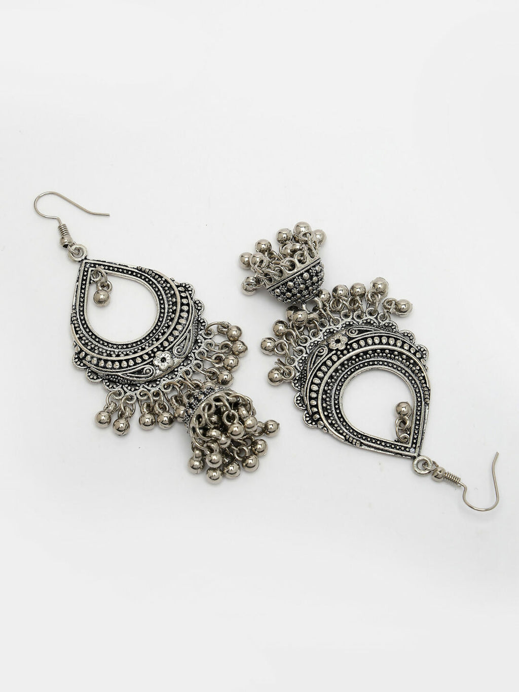 NVR Women's Silver-Plated German Silver Oxidized Jhumka Earrings