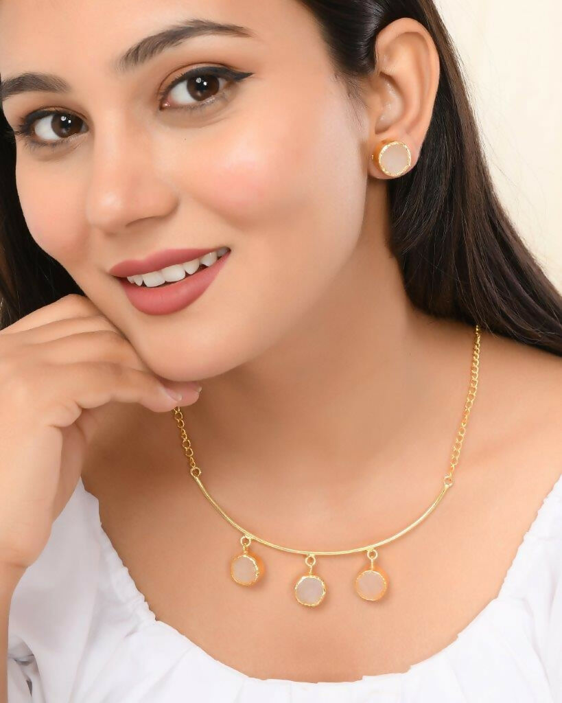 VOJ One Gram Gold-Polished Stone Studded Necklace and Earrings Set