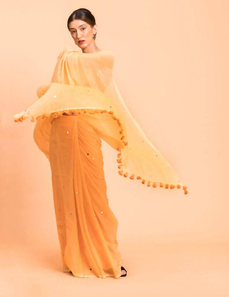 Suta Yellow Embellished Sequinned Pure Cotton Saree