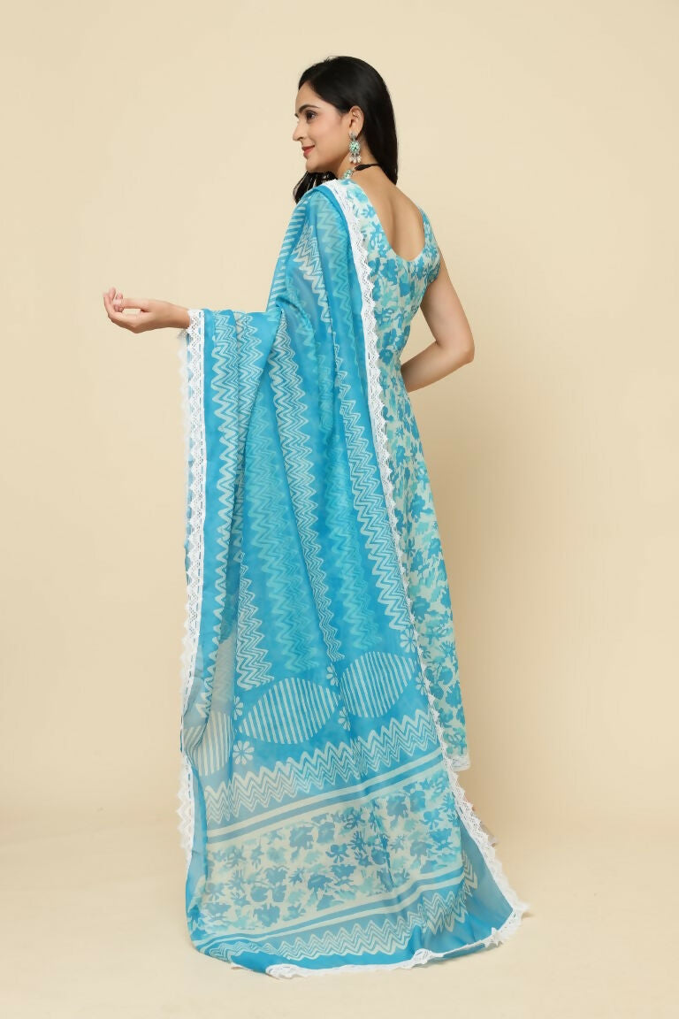 Designer Stylish Skyblue Cotton Blend Stitched Suit With Dupatta - Tanisha