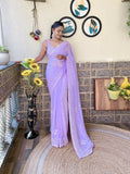 Lavender Georgette Sequence Embroidery Cut Work Saree - Saadia