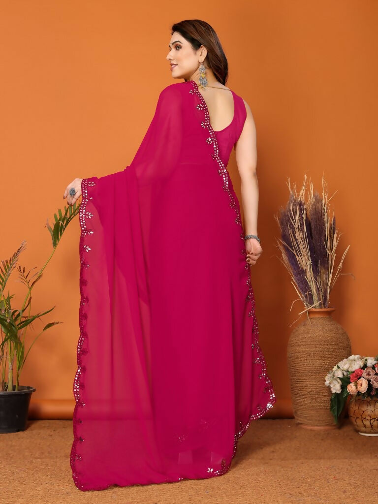 Partywear Designer Pink Georgette Fancy Saree - Starwalk
